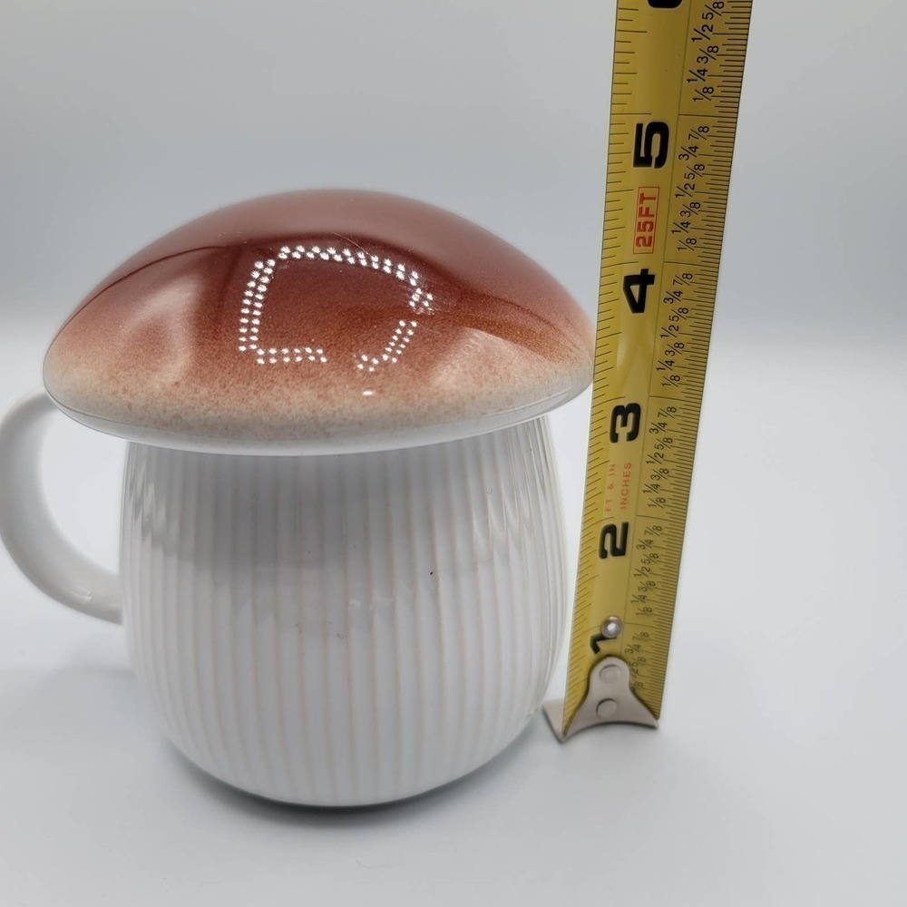 World Market Coffee Cup Tea Mug w/Brown Lid~ MUSHROOM Dishwasher Safe - Picture 9 of 11